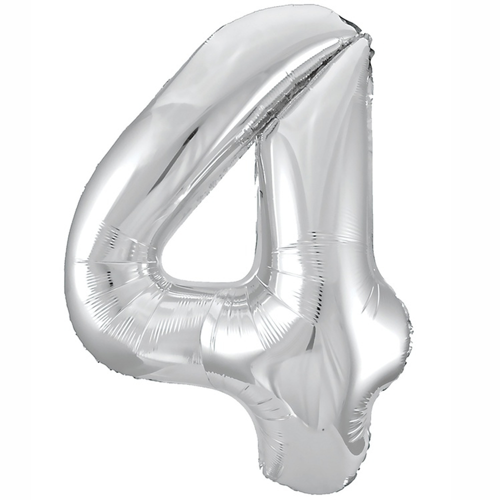 Шар фольгированный Цифра 4 101 см (Серебряный)