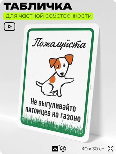 Табличка для частной территории "Пожалуйста, не выгуливайте питомцев на газоне", на дом, для участка, организаций и частных территорий, предупреждающая, 40х30 см, Silver Plane x Айдентика Технолоджи