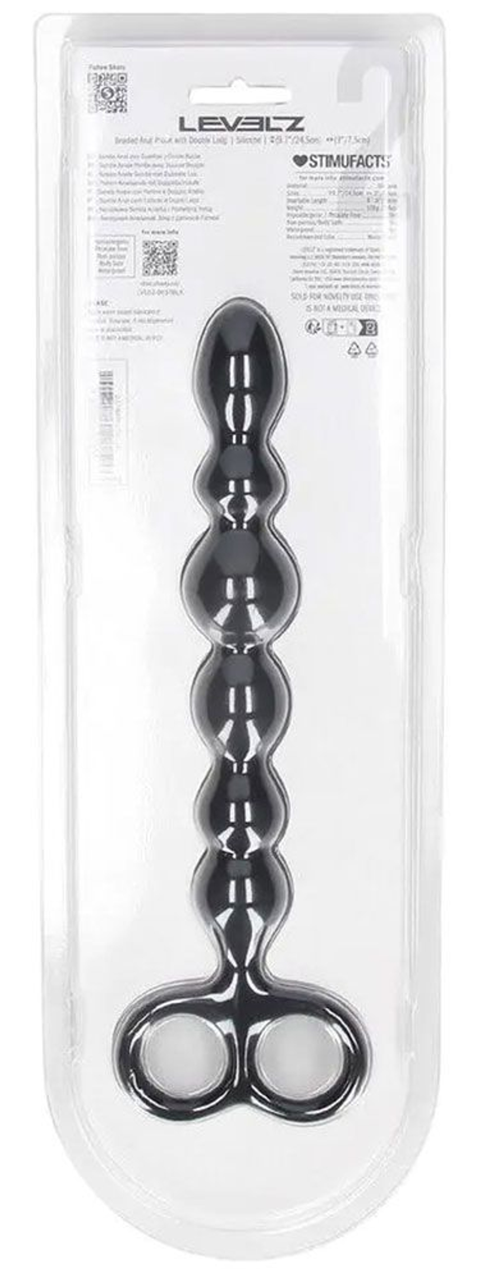 Черная анальная цепочка Beaded Silicone Anal Probe with Double Loop - 24 см. (Цвет: черный)