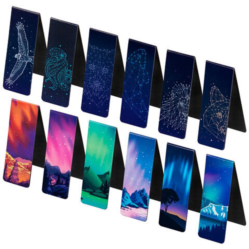 Закладки для книг МАГНИТНЫЕ, "GALAXY", набор 12 шт., 60x20 мм, BRAUBERG, 113171