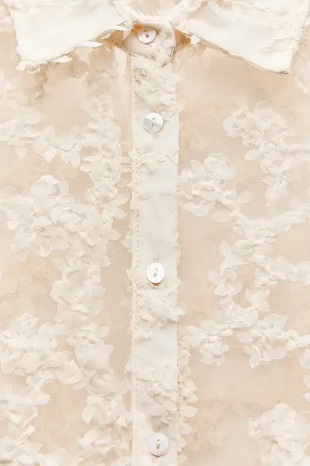 ZARA ТОП С РЕЛЬЕФНЫМ ЦВЕТОЧНЫМ УЗОРОМ, КРЕМОВЫЙ