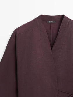 Massimo Dutti Рубашка из смесового льна, баклажанный