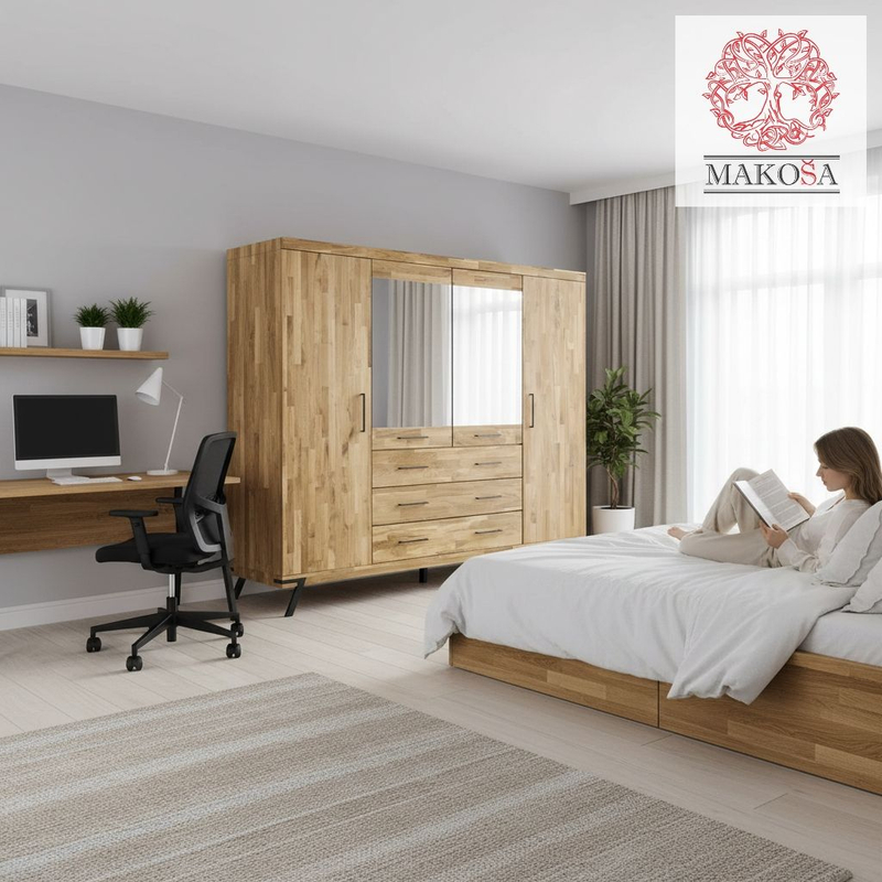 Шкаф для одежды 240х62х190, Флеверс, распашной для одежды, массив дуба, 4 двери 3 ящика, на металлических ножках, Dipriz