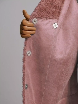 Шуба женская из шерсти мериноса чебурашка тедди, коралловая, SilverFox