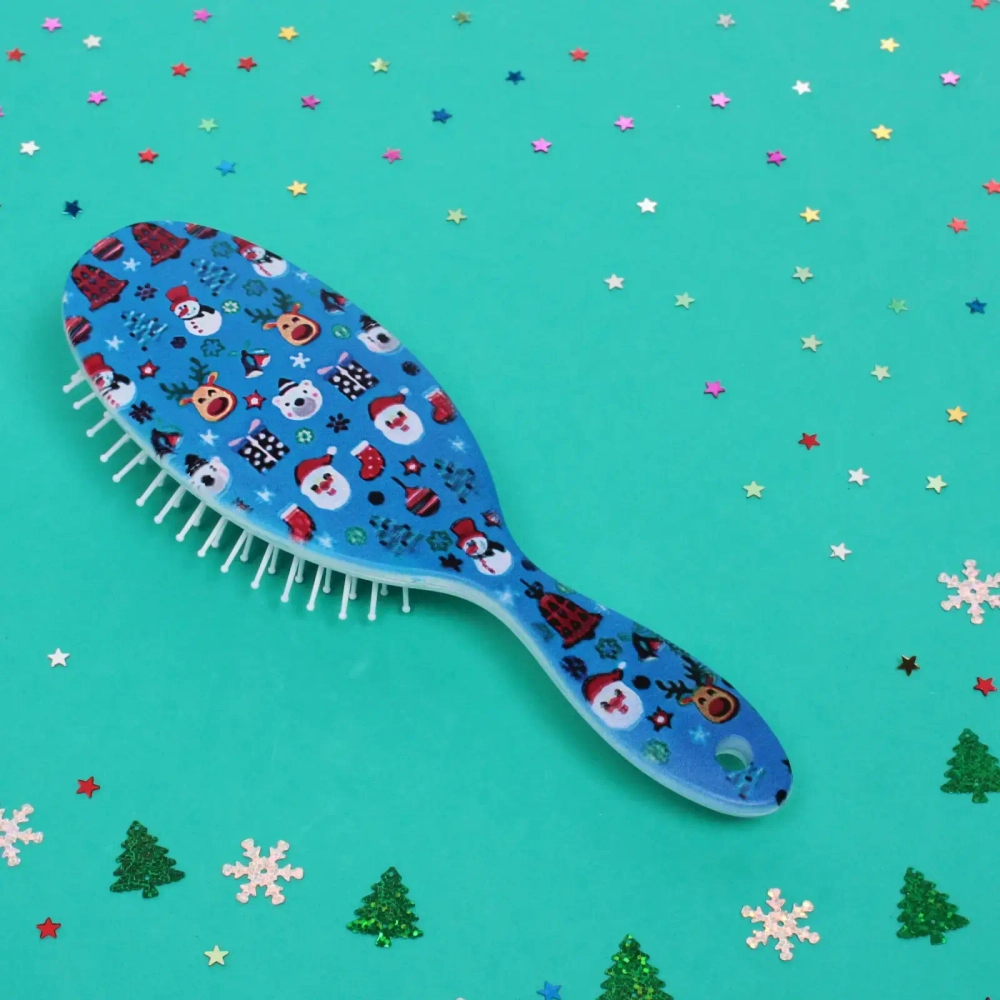 Расчёска массажная «Mon Possier - Новогодние чудеса», цвет синий, 7,5*22,5см