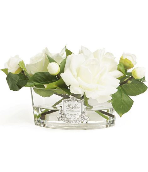 Белый букет роз в прозрачной овальной вазе, Cote Noire