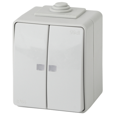 Выключатель ЭРА Эксперт 11-1605-03 двойной с подсветкой IP65 10АХ-250В ОУ серый