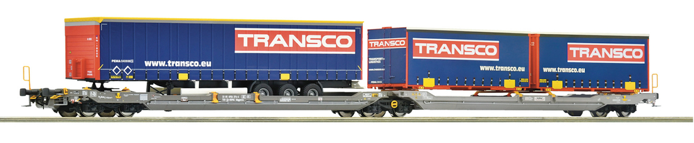 Сдвоенная платформа с прицепами TRANSCO T3000e, HUPAC , V-VI эпоха