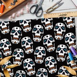 Ткань бифлекс сахарные черепа на чёрном фоне