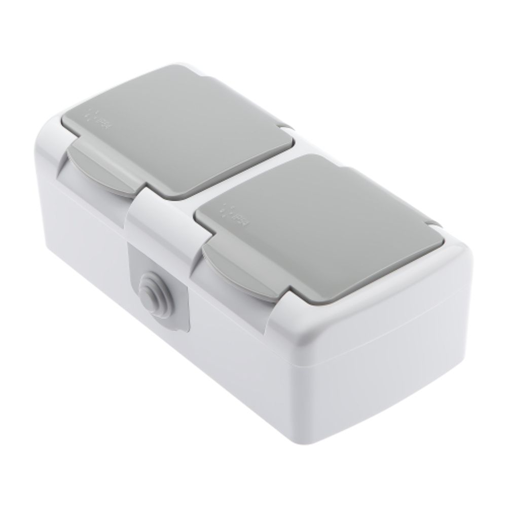 Розетка Intro Atlantic 5-204-03 двойная с заземлением 2х2P+E Schuko шторки 16А-250В IP54 ОУ серый