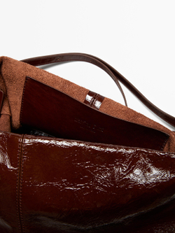 Massimo Dutti Сумка с клапаном из потрескавшейся кожи наппа, коричневый
