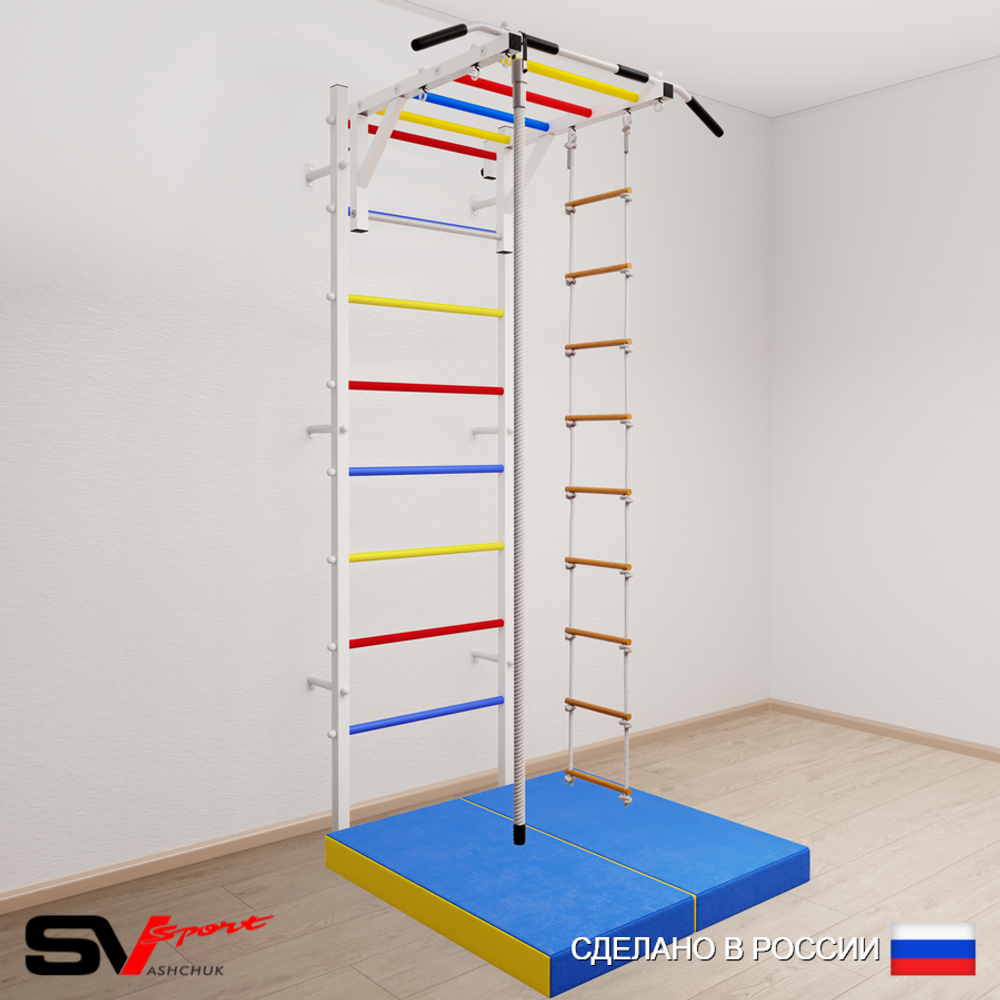 Шведская стенка Sv Sport усиленная 6344 (Турник рукоход/Канат/Лестница/Мат 1м)