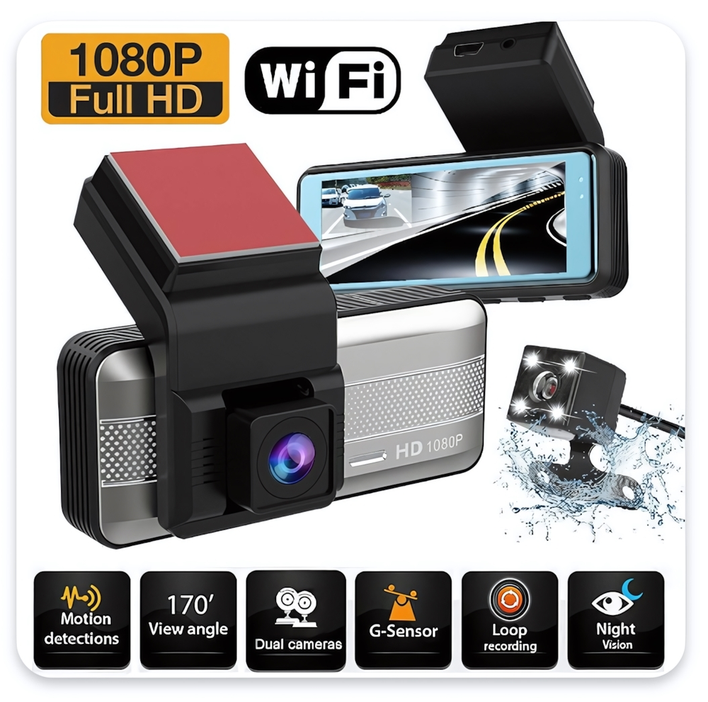 Видеорегистратор FaizFull DVR-A1 Wi-Fi, 1080p, 170°, 2 камеры, на скотч Silver