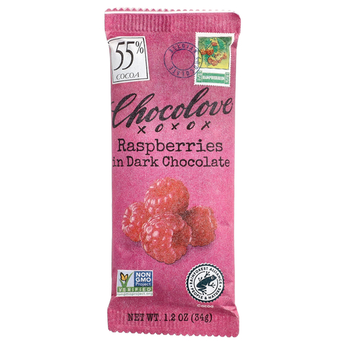 Chocolove, малина в темном шоколаде, 55% какао, 34 г (1,2 унции)