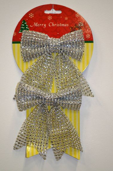 Комплект два бантика с пайетками, серебро (20267)