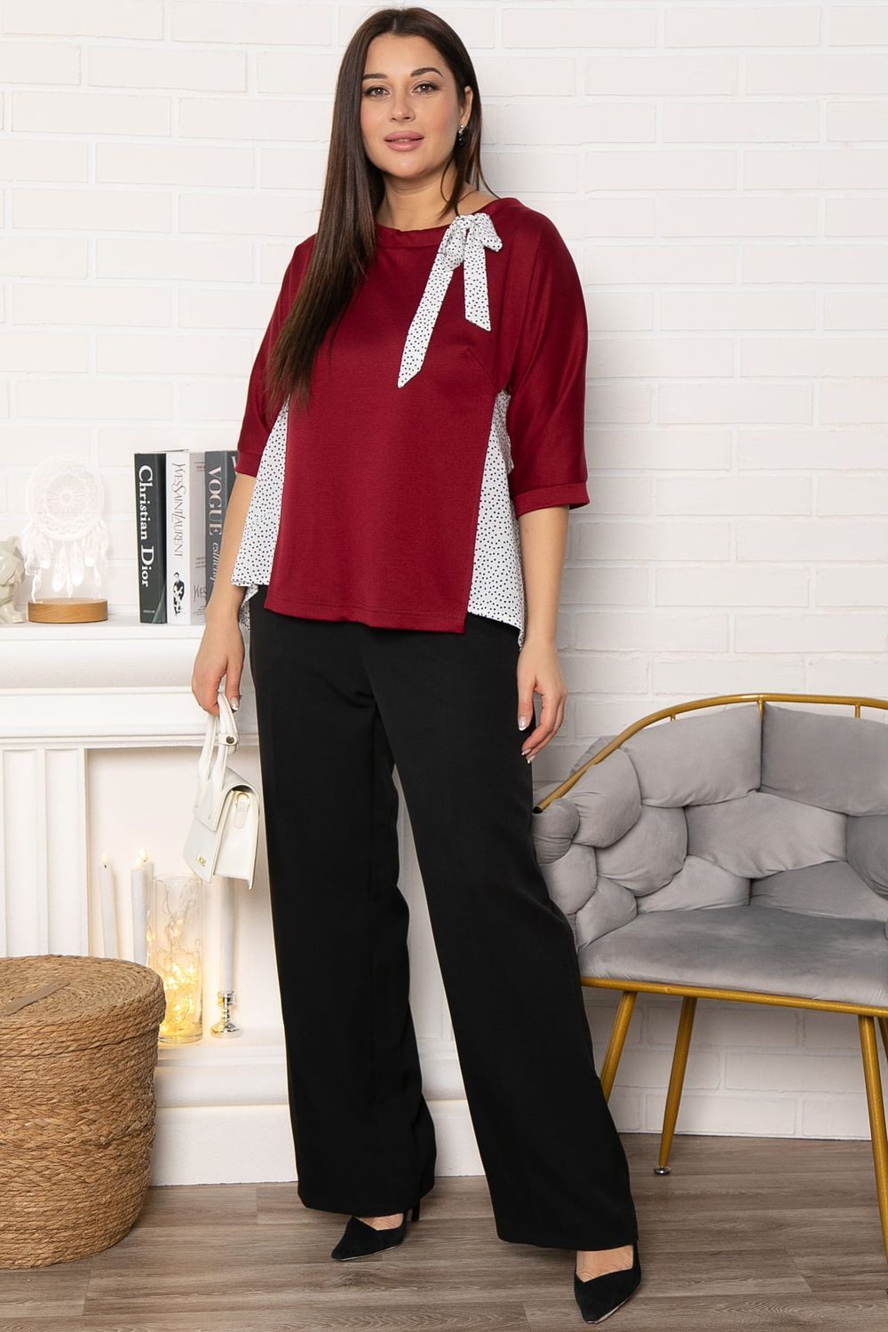 Блуза Федерика (бордово-белая) Б14997-18М LT Collection