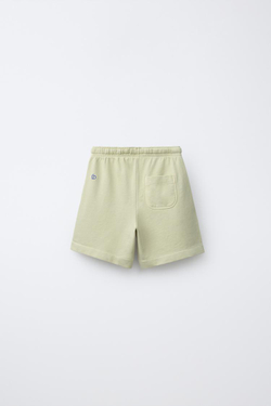 ZARA ШОРТЫ ИЗ МЯГКОЙ ТКАНИ С НАДПИСЬЮ, ЛИНЯЛЫЙ ЗЕЛЕНЫЙ