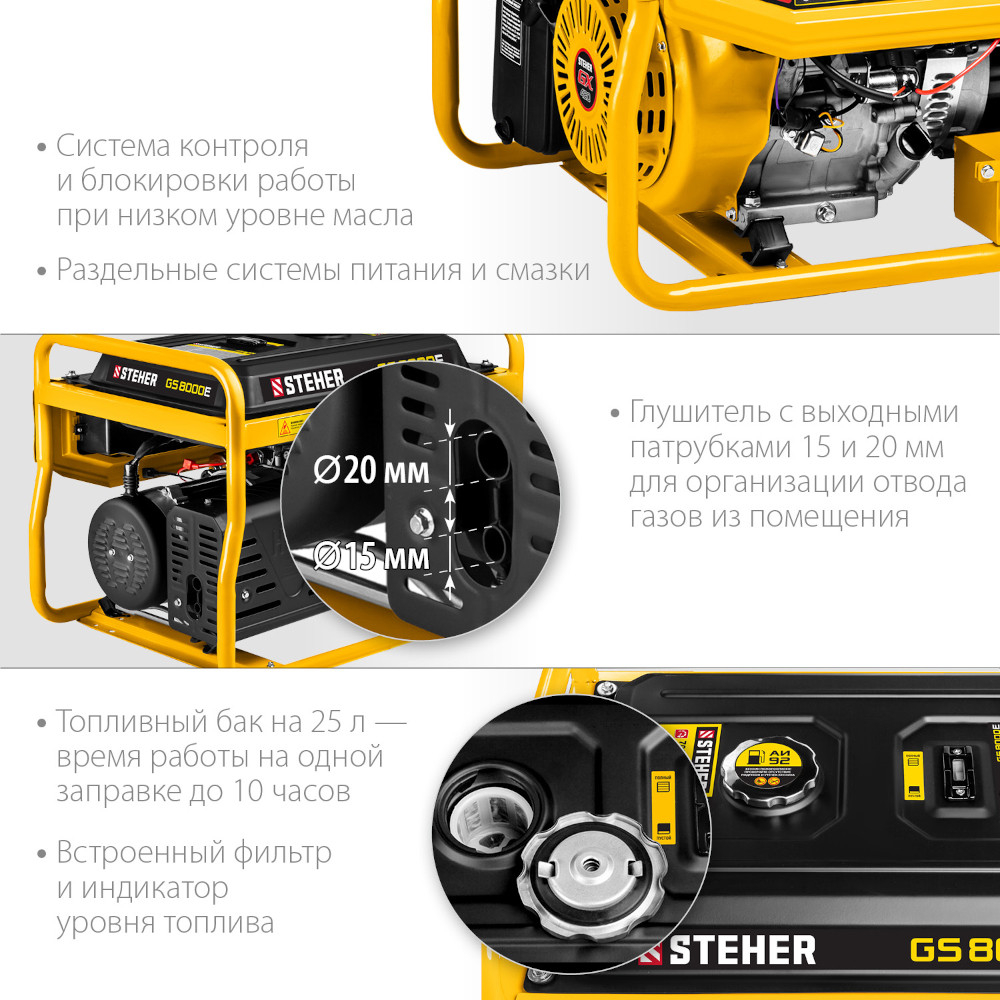 Генератор бензиновый Steher GS-8000E 7000 Вт