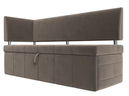 Диван кухонный прямой Стоун с углом левый, Коричневый, Велюр, 107269L