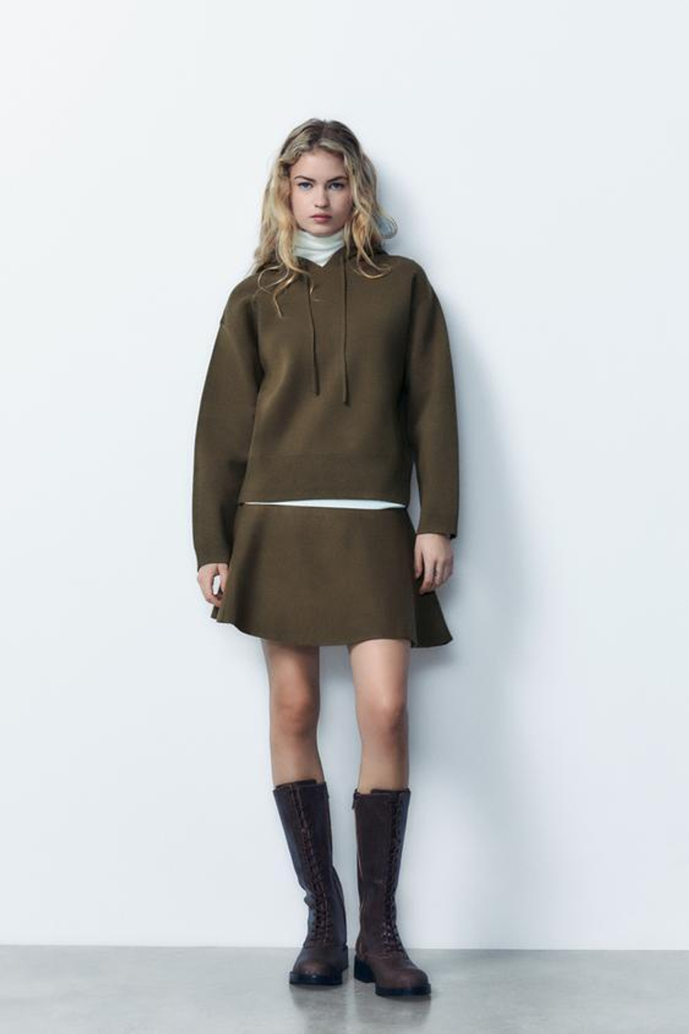 ZARA ТРИКОТАЖНАЯ МИНИ-ЮБКА, ХАКИ