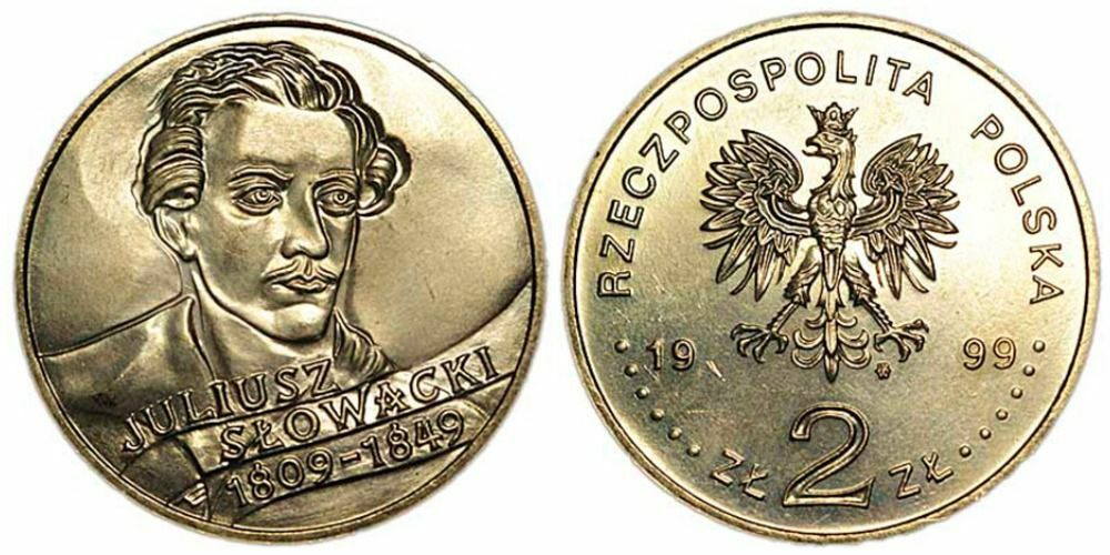 Польша 2 злотых, 1999 150 лет со дня смерти Юлиуша Словацкого