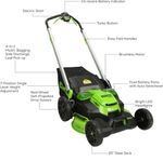 Cамоходная аккумуляторная газонокосилка Greenworks GD60LM61 Twin Force, 60v, 61 см, (2519107UG), с аккумулятором 5 А·ч и зарядным устройством