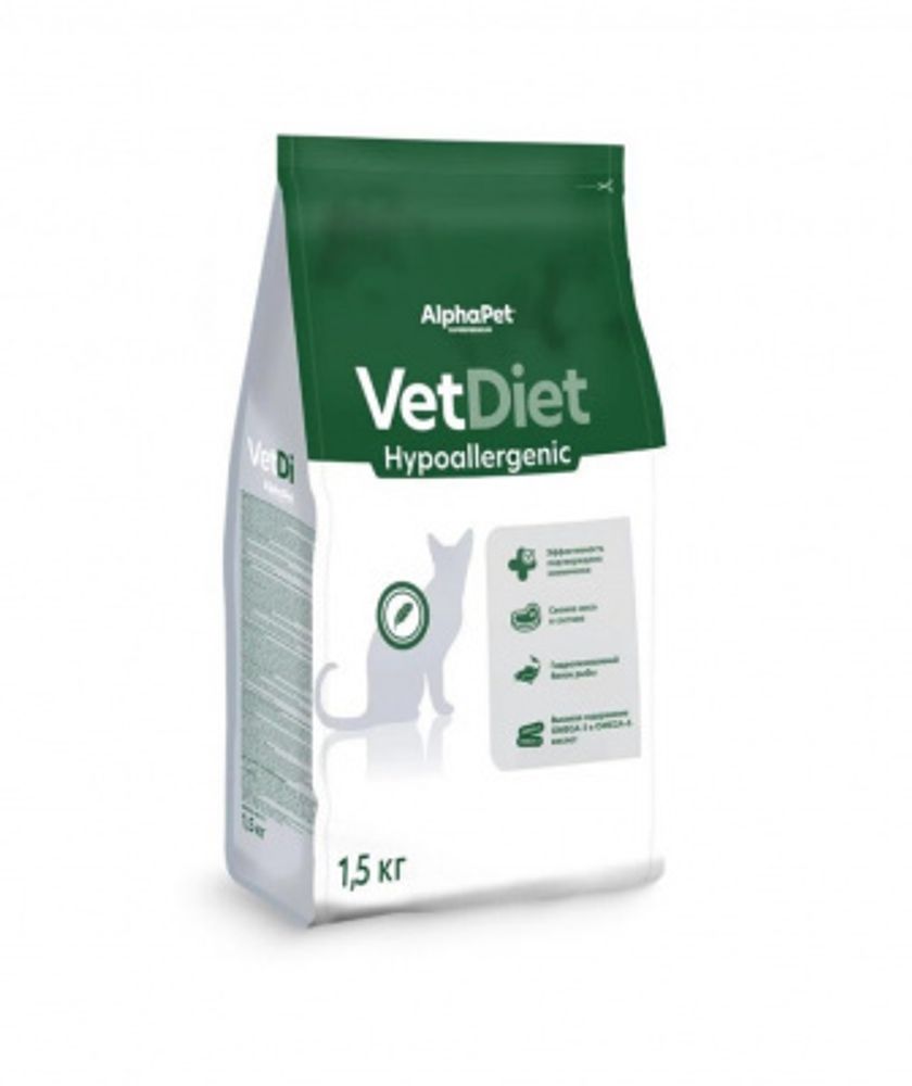 AlphaPet Vet Diet 1,5кг сухой при пищевой аллергии и непереносимости ингредиентов для кошек
