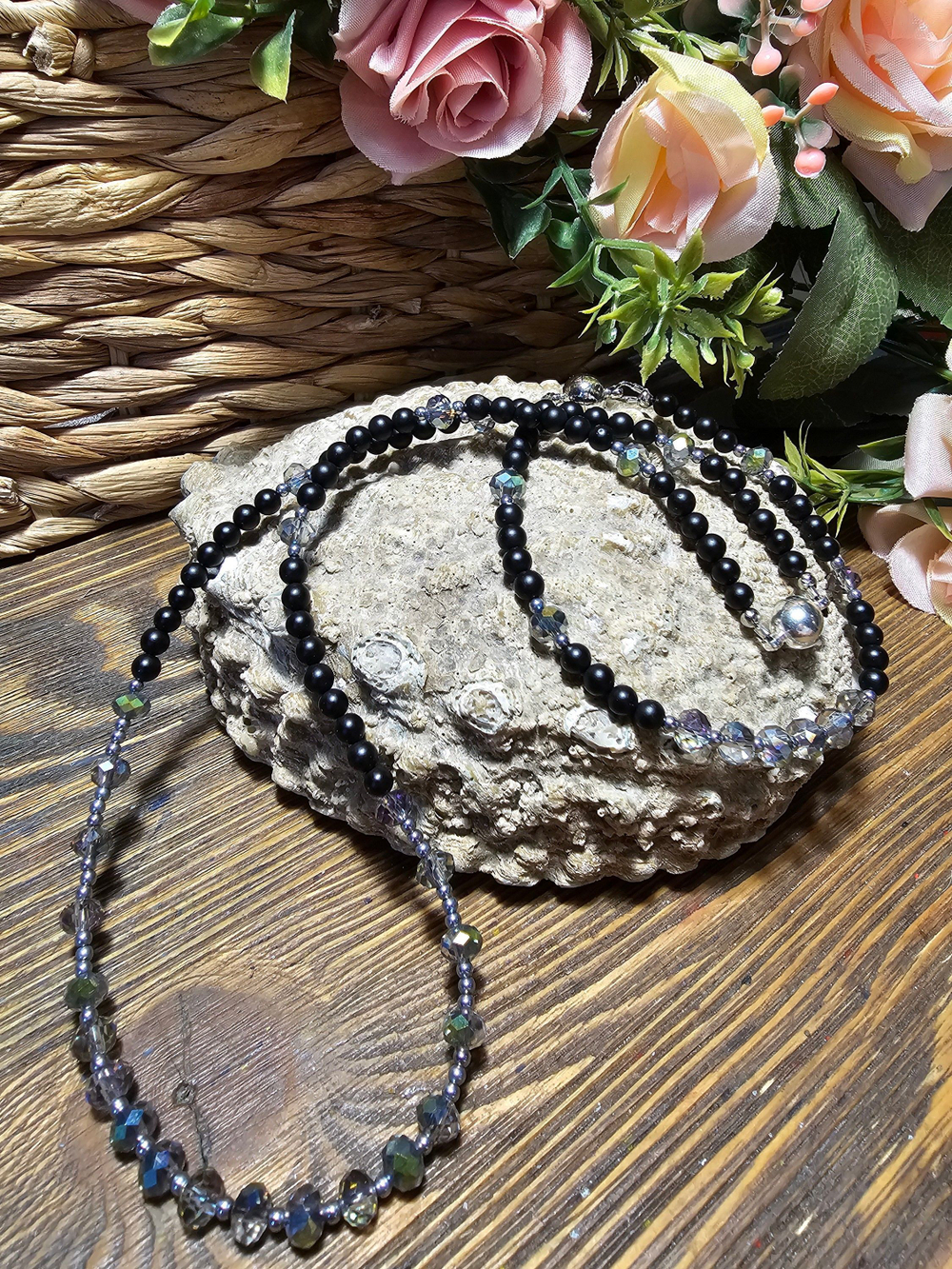 Колье ручной работы из Агата и хрусталя "Хрустальный"