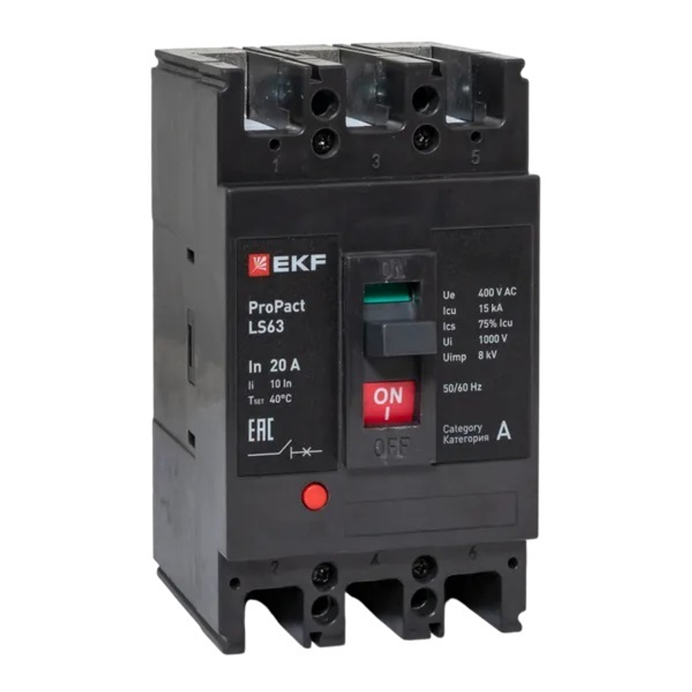 Автоматический выключатель в литом корпусе  EKF mccb-63-15-3-20-ls