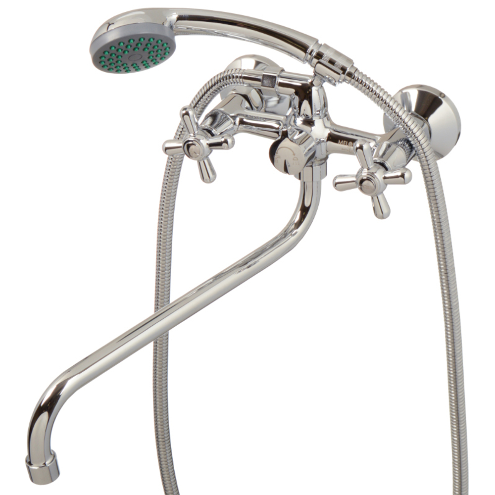 Смеситель ванна MELODIA Cross длинный излив керамика переключ.душа картридж 25мм с акс. MDV32541