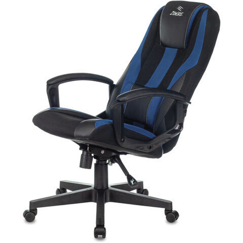 Кресло компьютерное ZOMBIE-9/BL+BLUE, подушка, экокожа/ткань, черное/синее, 1583708
