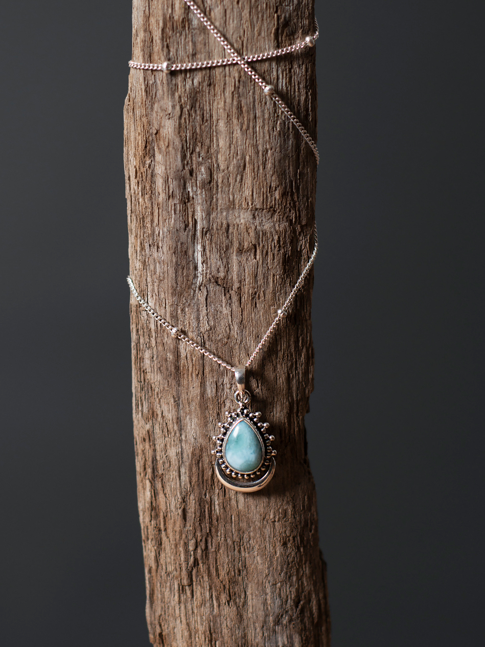 Подвеска КАПЛЯ-ЛУНА с цепочкой, ларимар