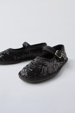 ZARA БАЛЕТКИ С ПАЙЕТКАМИ, ЧЕРНЫЙ