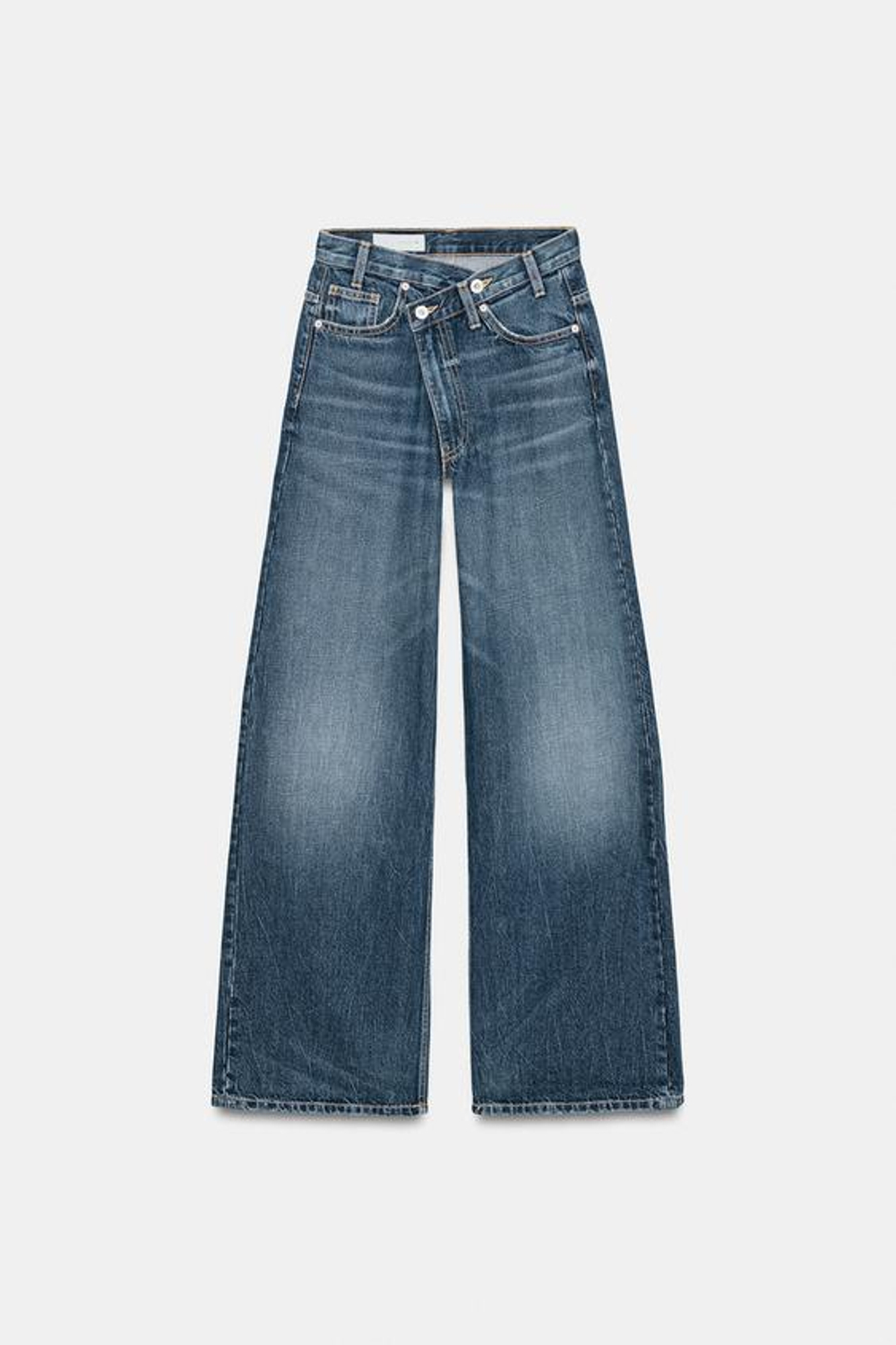 ZARA ДЖИНСЫ TRF WIDE LEG С ПЕРЕКРЕСТНЫМ ПОЯСОМ И ВЫСОКОЙ ПОСАДКОЙ, МОРСКОЙ СИНИЙ