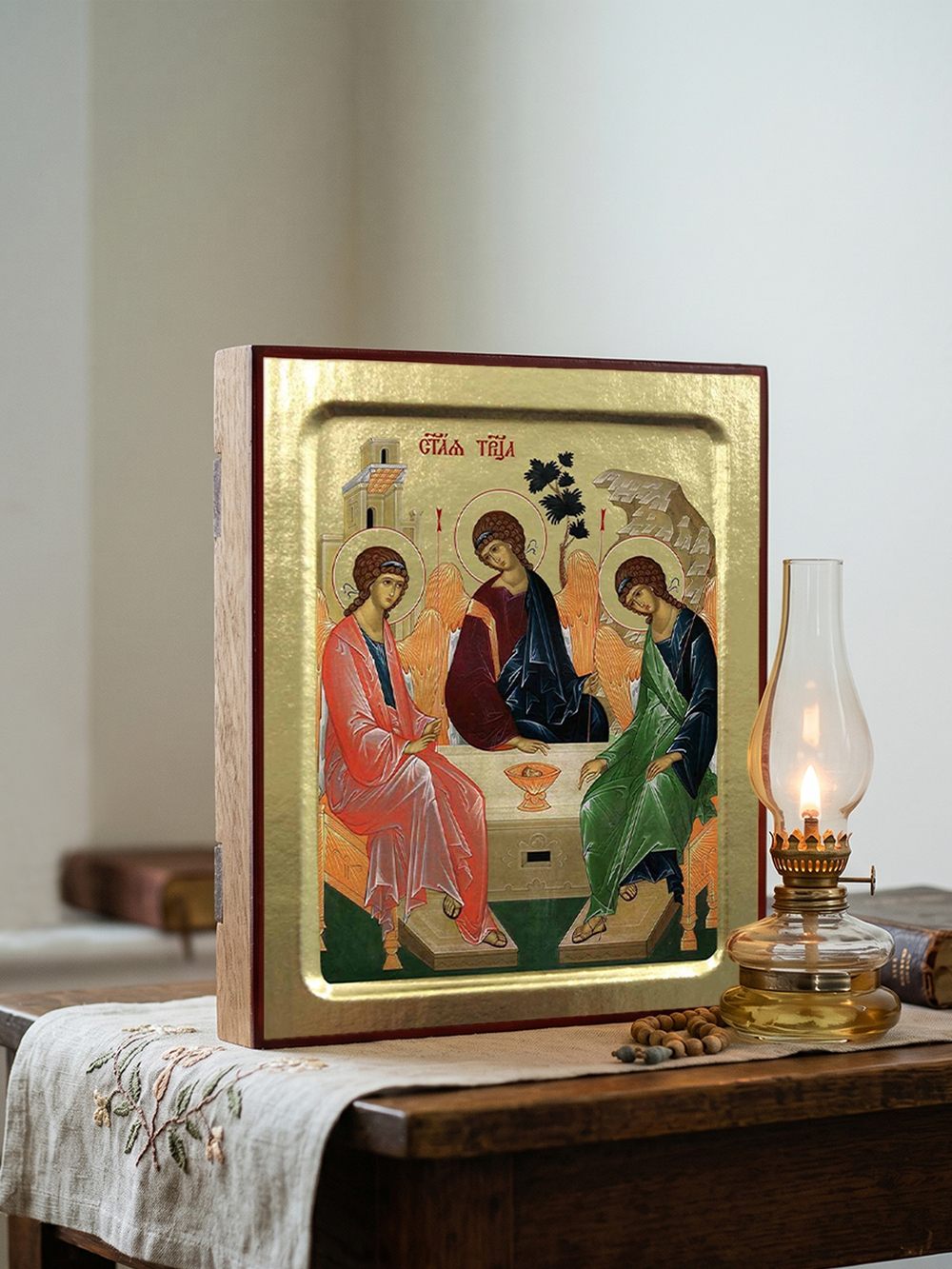 Икона Святой Троицы цветная, на дереве: 125 х 160 (Синопсисъ)