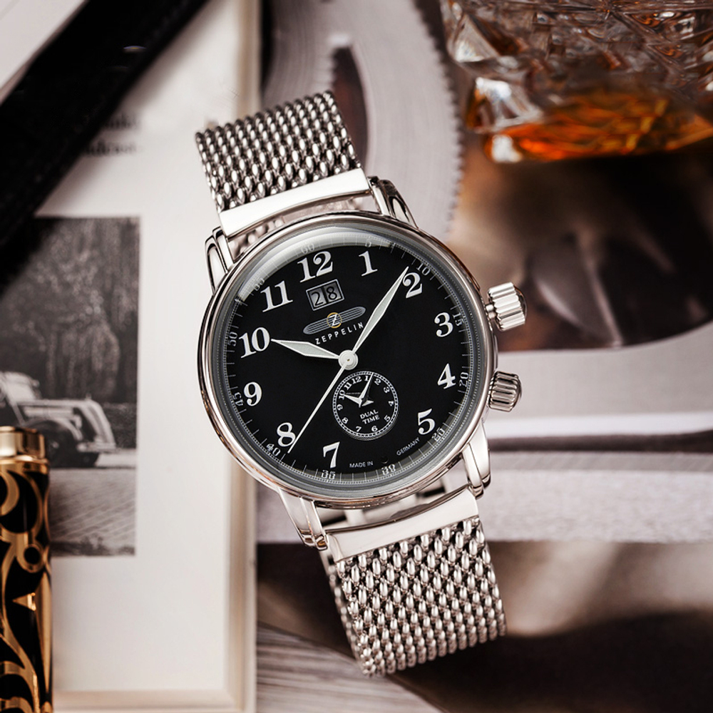 ZEPPELIN Piaget Collection Quartz Movement Men"s Watches Watch 42 Black Dial Stainless Steel Watchband