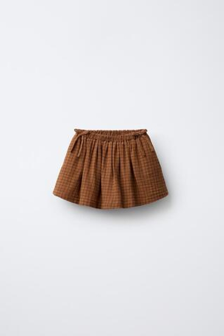 ZARA Х BENSIMON ® ЮБКА-ШОРТЫ С ПРИНТОМ В КЛЕТКУ, КАРАМЕЛЬНЫЙ