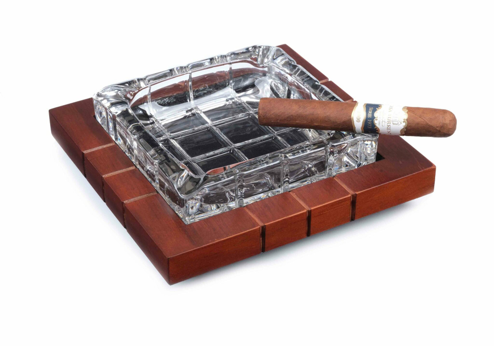 Пепельница сигарная Lubinski на 4 сигары, Красное дерево-хрусталь E644