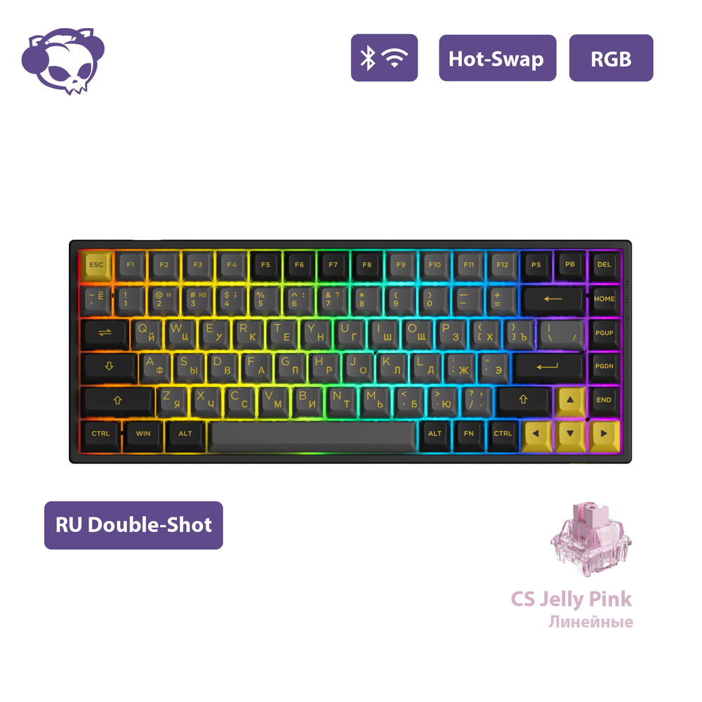AKKO 3084B Plus Black&Gold 3 Modes RGB Hot Swap  V3 Cream Yellow Switch,ASA profile keycap