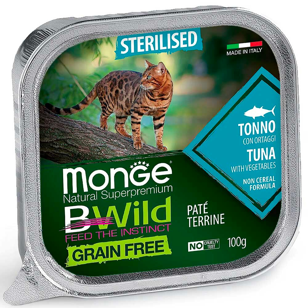 Monge Cat Bwild Sterilised 100 г (тунец с овощами) - беззерновые консервы для стерилизованных кошек