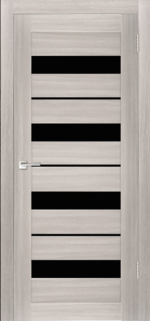 Межкомнатная дверь Велюкс 2 Ясень грей / Цвет тон Белая лиственница / Остекление "Лакобель черное" / Двери Верда