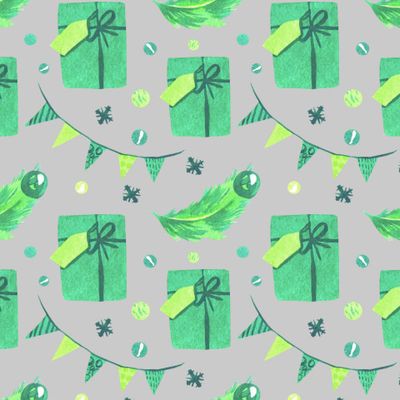 Бесшовный акварельный принт зелёным рождеством
