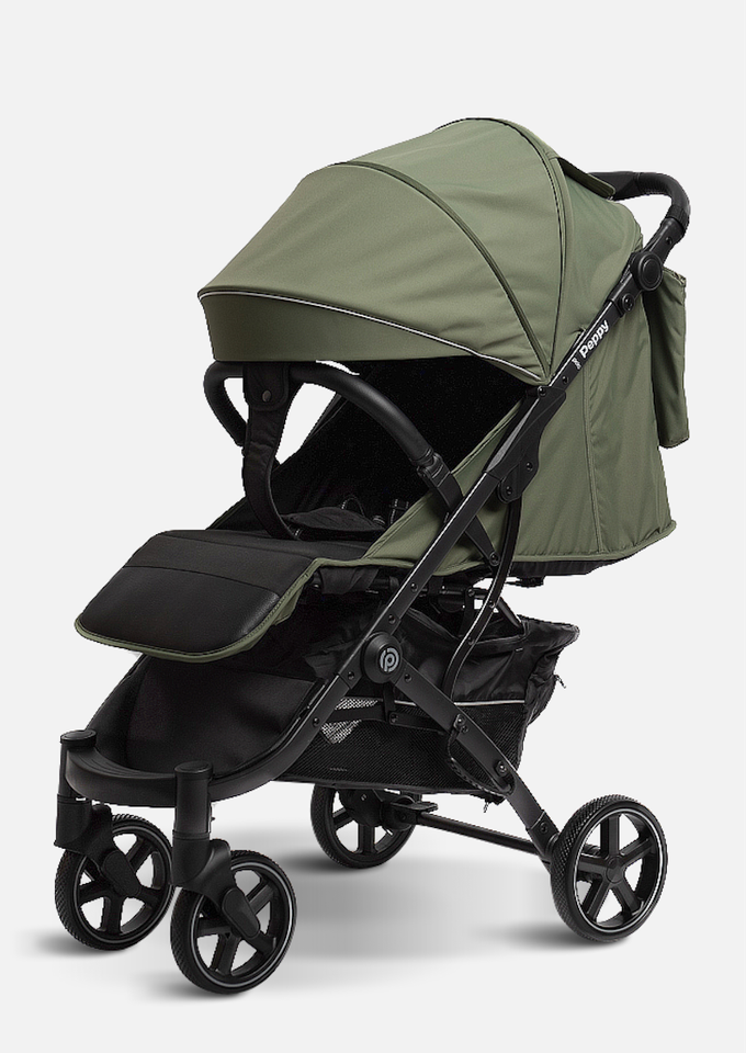 Peppy Коляска прогулочная Polo 2.0 (oliva green) черная рама, сумка
