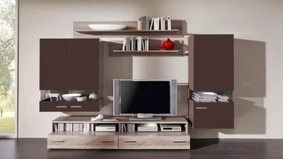 Гостиная Неворк 2 Венге 0854 BS / Дуб Сонома Светлый 3025 PR 280*50*190 см,    Фиеста