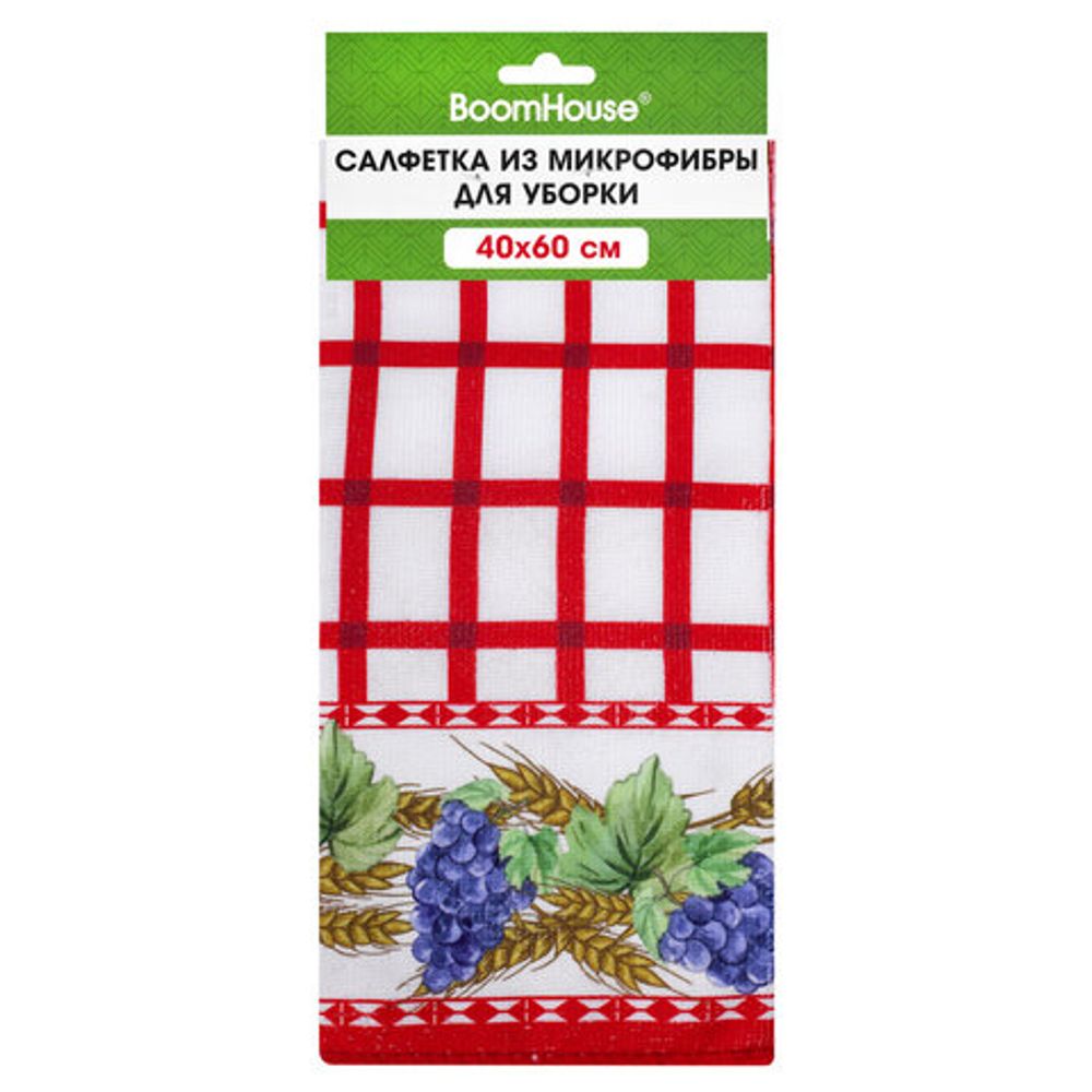 Салфетка из МИКРОФИБРЫ универсальная, 40х60 см, красная клетка, орнамент, 240 г/м2, BOOMHOUSE (БУМХАУС), 700880