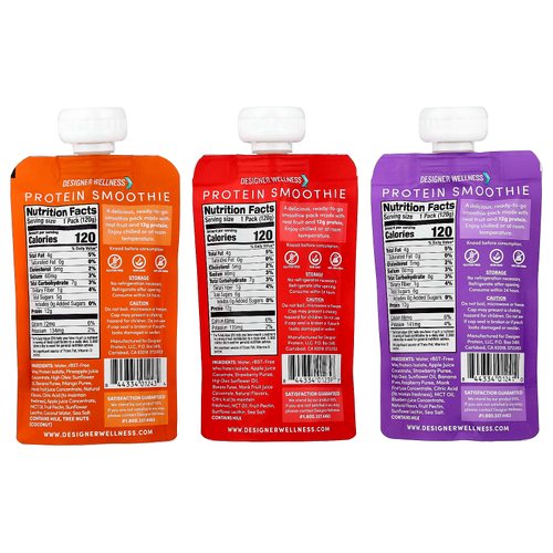Designer Wellness, Протеиновый смузи, разнообразная упаковка, 12 пакетиков по 120 г (4,2 унции)