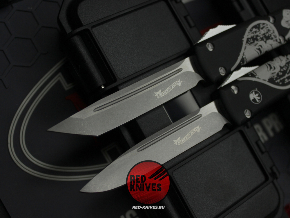 Ножи Microtech Ultratech Death Card Standard S/E (Левый) + Tanto T/E (Правый) "Memento Mori" А+++ - комплект 2 ножа
