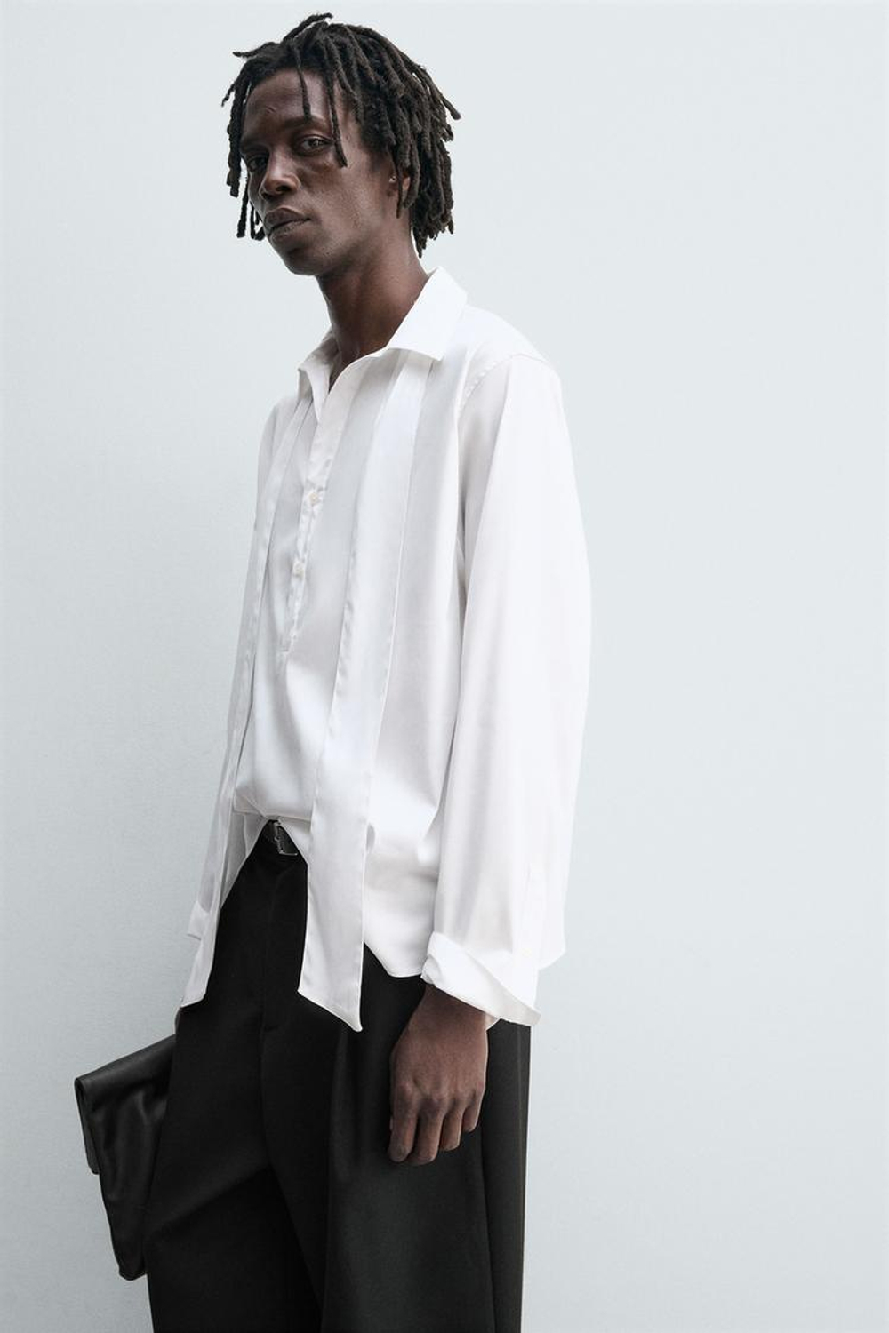 ZARA РУБАШКА ИЗ СТРУЯЩЕЙСЯ ТКАНИ, ЖЕЛТОВАТО-БЕЛЫЙ