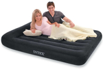 Мaтрас нaдувной Intex 64142 Pillow Rest 137х191х42 см / Крoвать нaдувная Интeкс полуторная велюровая со встроенным электронасосом 220V и подголовником