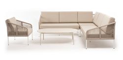 "Канны" модульная угловая лаунж-зона из роупа (веревки) со столом "Диего" (молочный), цвет бежевый